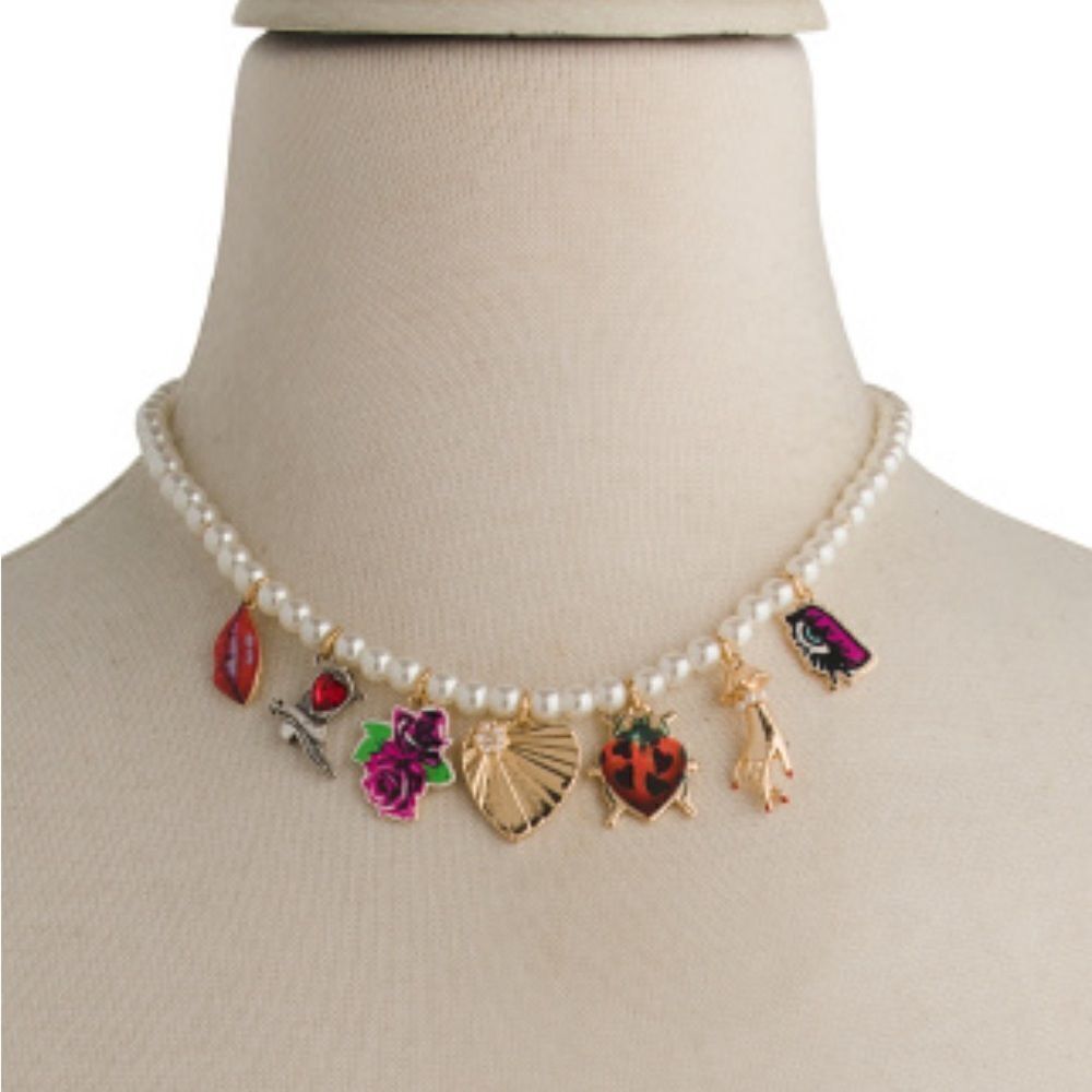 BETSEY JOHNSON pearl charm necklace